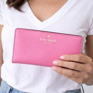 Kate Spade New York Vibrant Pink Wallet with gold tone logo